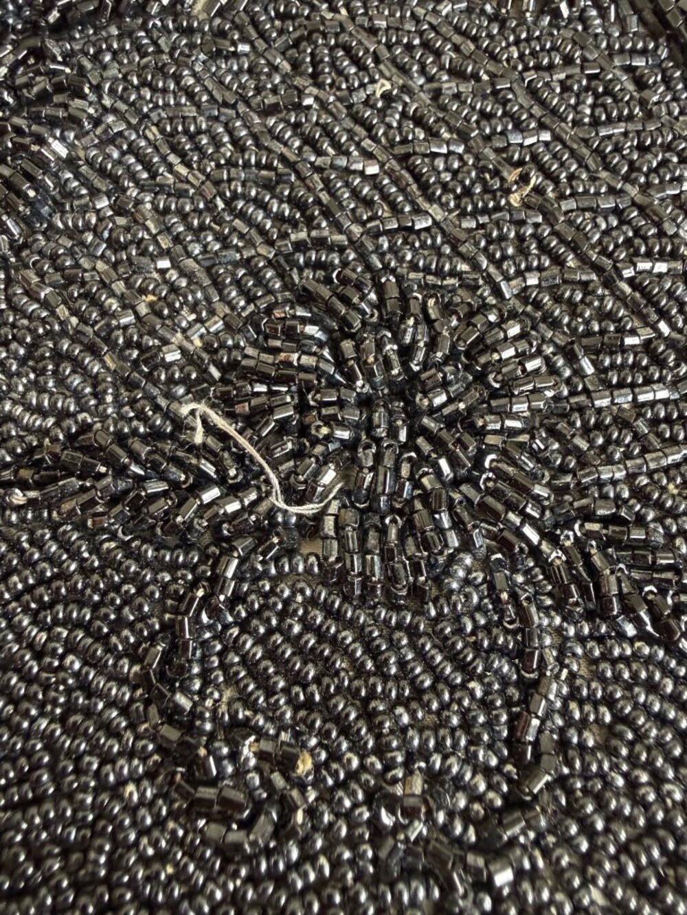 Vintage 1960s Black Glass Floral Seed Beaded Top Handle Formal Purse - Picture 7 of 16